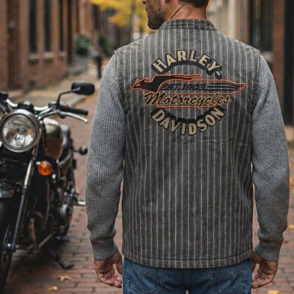 Harley-Davidson Other - Vintage Harley Davidson Genuine Motor Cloths Striped Button Down Vest